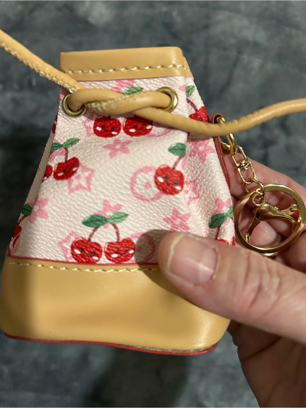 Cherry Print Mini Drawstring Keychain Pouch - Picture 3 of 3